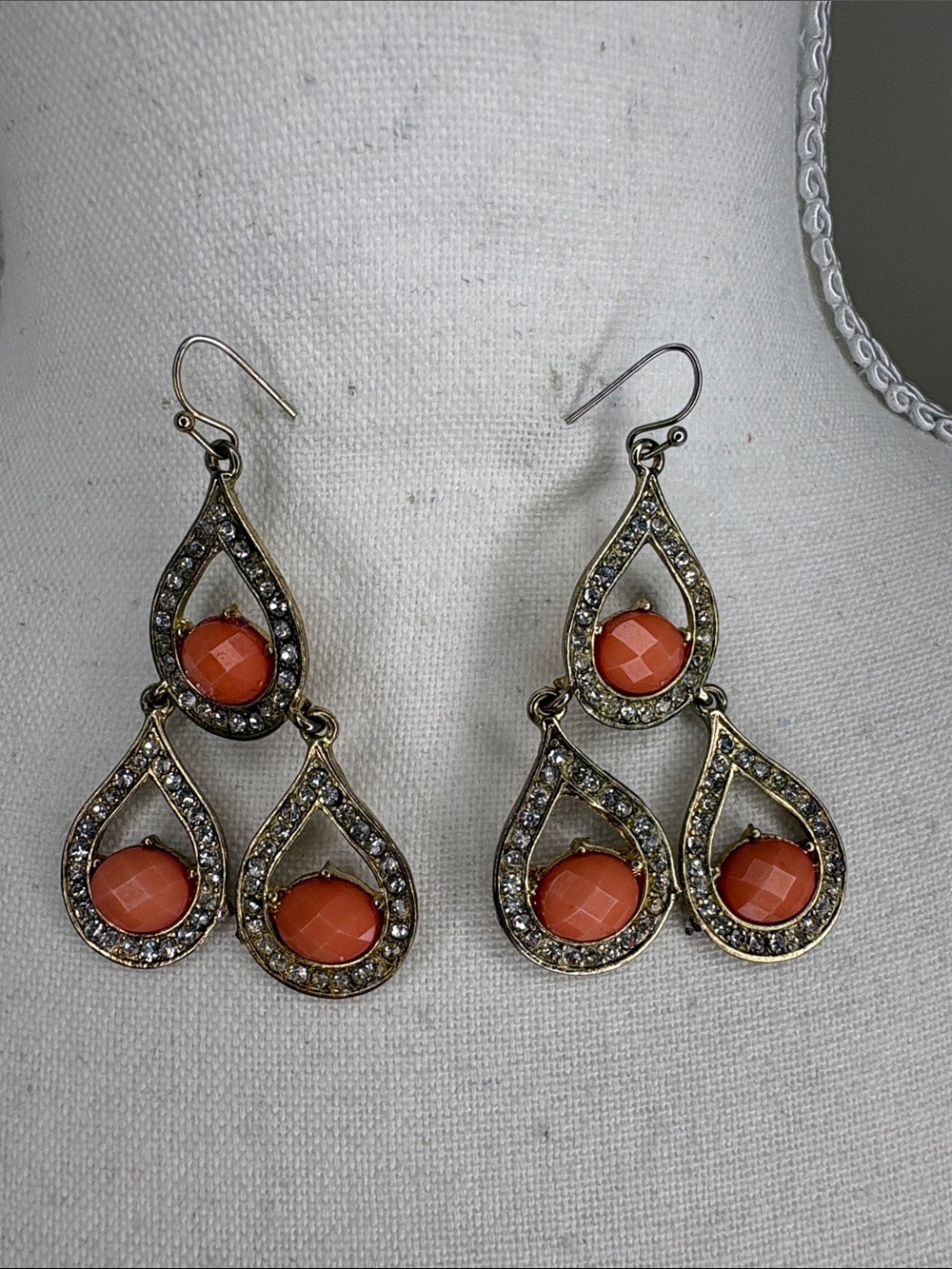 Coral Teardrop Crystal Dangle Earrings for Women